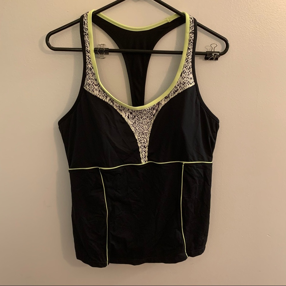 Athleta Black Racer Back Neon Trim Built-in-Bra XL